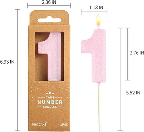 PHD CAKE 2.76 Inch Luxe Pink Glitter 1 Number Birthday Candles, Pink Number Candles, Cake Number Candles, Party Celebration in Saudi Arabia