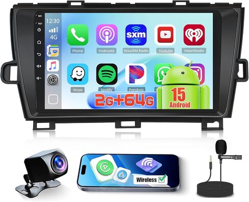 [2+64GB] Radio Android 15 Car Radio Toyota Prius 2010-2015 مع Carplay Android Auto و REALDIO 9 بوصة ستيريو سيارة شاشة لللمس مع Prius مع WiFi GPS Bluetooth EQ 26UI AHD Camera in Kuwait