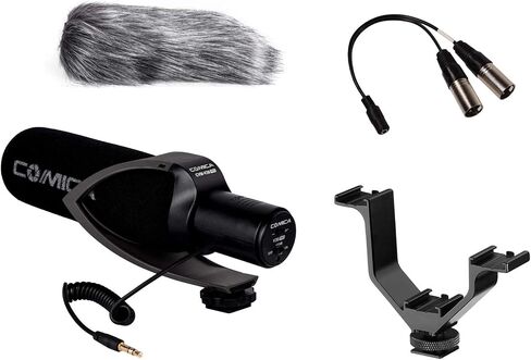 CVM-V30 PRO BLACK Super-Cardioid Directional Electric Condenser Shotgun Camera & Video Microphone for Canon Nikon Sony Panasonic Fujifilm Olympus DSLR Camera for Both 3.5mm & XLR + Dual Bracket in Saudi Arabia