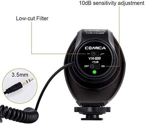 CVM-V30 PRO BLACK Super-Cardioid Directional Electric Condenser Shotgun Camera & Video Microphone for Canon Nikon Sony Panasonic Fujifilm Olympus DSLR Camera for Both 3.5mm & XLR + Dual Bracket in Saudi Arabia