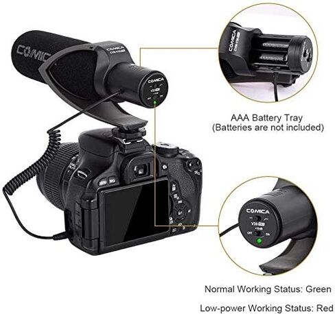 CVM-V30 PRO BLACK Super-Cardioid Directional Electric Condenser Shotgun Camera & Video Microphone for Canon Nikon Sony Panasonic Fujifilm Olympus DSLR Camera for Both 3.5mm & XLR + Dual Bracket in Saudi Arabia