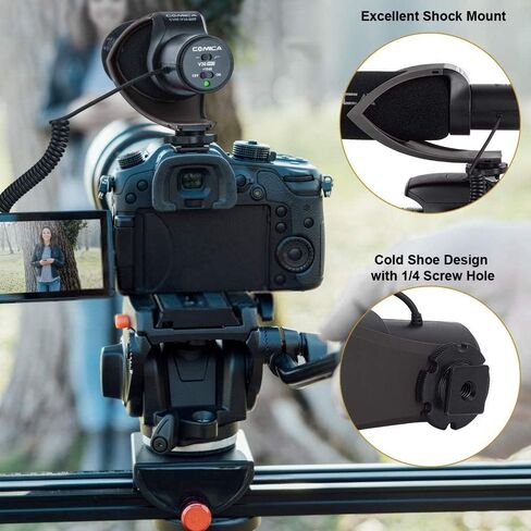 CVM-V30 PRO BLACK Super-Cardioid Directional Electric Condenser Shotgun Camera & Video Microphone for Canon Nikon Sony Panasonic Fujifilm Olympus DSLR Camera for Both 3.5mm & XLR + Dual Bracket in Saudi Arabia
