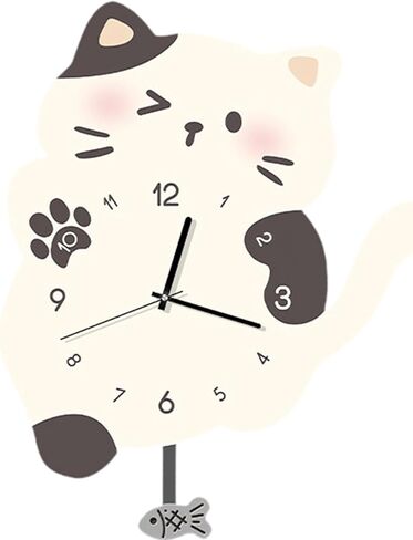 ساعة حائط معلقة على شكل قطة من Qianly، زخرفة جدارية مع ذيل متأرجح، ساعة بندول صامتة للمكتب، غرفة المعيشة، ديكور المنزل، أسود أبيض in Kuwait