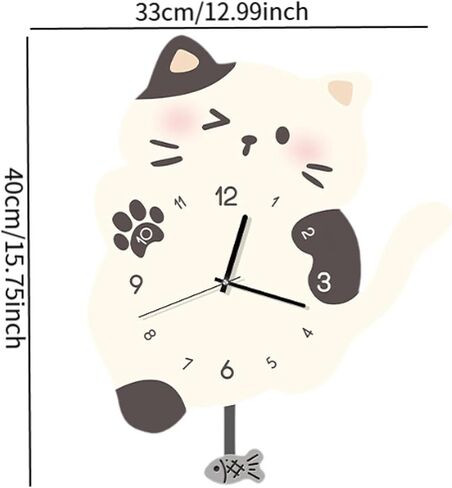 ساعة حائط معلقة على شكل قطة من Qianly، زخرفة جدارية مع ذيل متأرجح، ساعة بندول صامتة للمكتب، غرفة المعيشة، ديكور المنزل، أسود أبيض in Kuwait