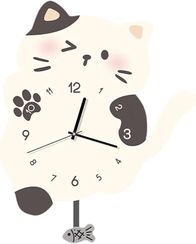 ساعة حائط معلقة على شكل قطة من Qianly، زخرفة جدارية مع ذيل متأرجح، ساعة بندول صامتة للمكتب، غرفة المعيشة، ديكور المنزل، أسود أبيض in Kuwait