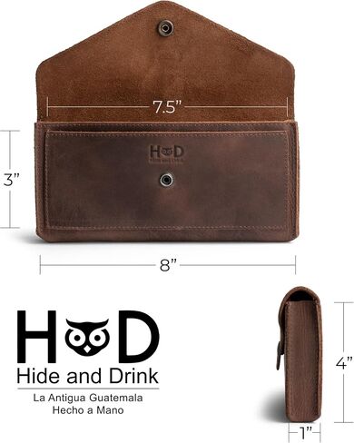 Hide & Drink, Large Female Wallet, Travel Organizer for Women, Vintage Money and Card Holder, Full Grain Leather, Handmade, Bourbon Brown in Kuwait