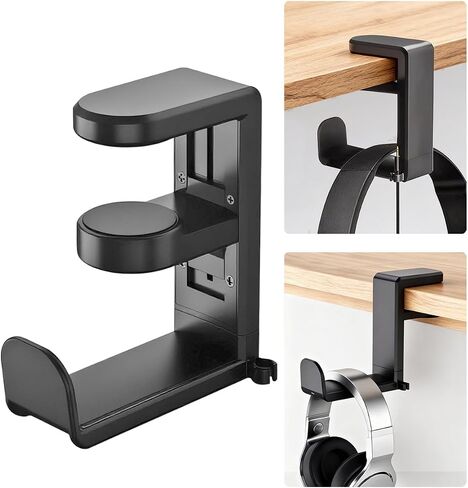 Headphone Hook，Under Desk Headphone Holder，PC Gaming Headset Holder，With 360 Degree Swivel & Cable Clip Organizer (black) in Saudi Arabia