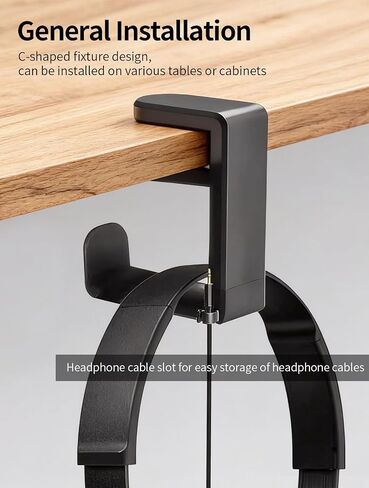 Headphone Hook，Under Desk Headphone Holder，PC Gaming Headset Holder，With 360 Degree Swivel & Cable Clip Organizer (black) in Saudi Arabia