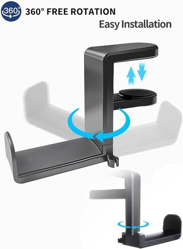 Headphone Hook，Under Desk Headphone Holder，PC Gaming Headset Holder，With 360 Degree Swivel & Cable Clip Organizer (black) in Saudi Arabia