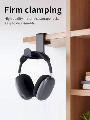 Headphone Hook，Under Desk Headphone Holder，PC Gaming Headset Holder，With 360 Degree Swivel & Cable Clip Organizer (black) in Saudi Arabia