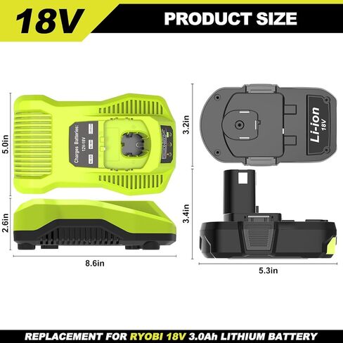2 حزمة بطارية وشاحن 3.0 أمبير 18 فولت بديلة لبطارية Ryobi 18 فولت وشاحن P103 P104 متوافق مع Ryobi 18V ONE+ أدوات كهربائية وشواحن لاسلكية in Kuwait