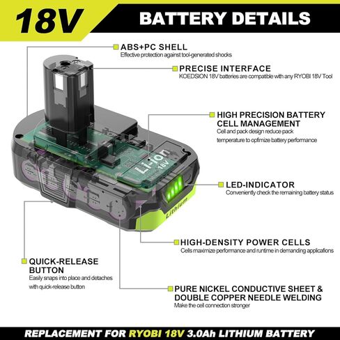 2 حزمة بطارية وشاحن 3.0 أمبير 18 فولت بديلة لبطارية Ryobi 18 فولت وشاحن P103 P104 متوافق مع Ryobi 18V ONE+ أدوات كهربائية وشواحن لاسلكية in Kuwait