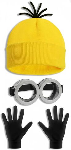 Halloween Costume Accessories for Adults: Steampunk Goggles Glasses Yellow Beanie Hat Black Gloves for Men Women Halloween Cosplay Costume 3Pcs Sets in Saudi Arabia