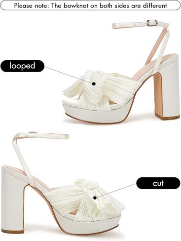 VETASTE Women's Pleated Bow Knot Platform Heeled Sandals Open Toe Chunky Block Heel Ankle Buckle Strap Bridal Wedding Dress Shoes in Saudi Arabia