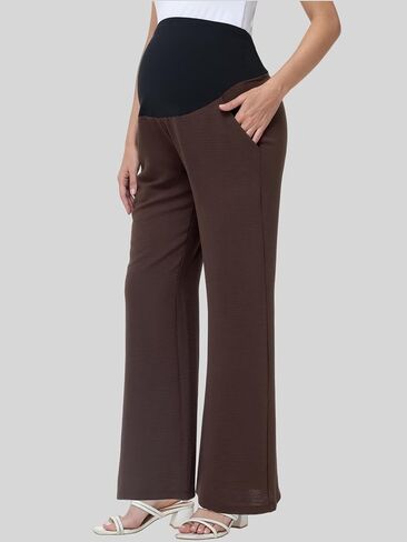 سراويل الحمل النسائية واسعة الساق عالية الخصر كاجوال Palazzo Beach Pants مريحة للحمل in Kuwait