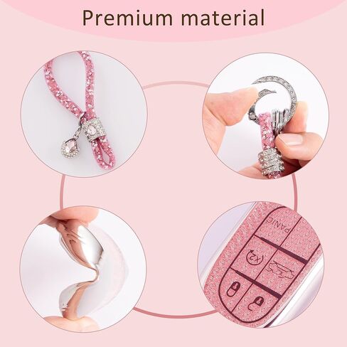 غطاء مفتاح Fob لسيارة جيب مع سلسلة مفاتيح Diamond Bling، متوافق مع دودج دورانجو رينيجيد تشارجر جراند شيروكي (وردي) in Kuwait