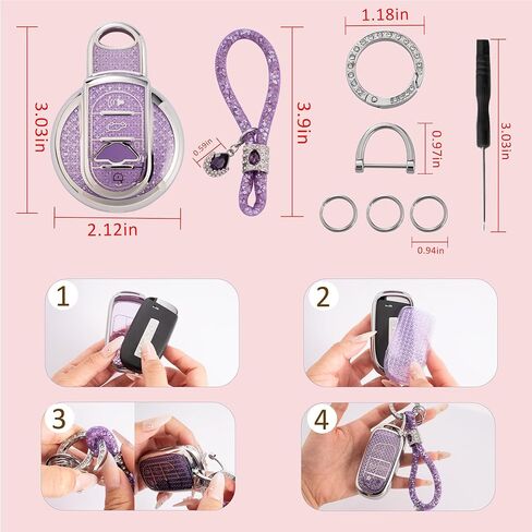 غطاء مفتاح Fob لسيارة جيب مع سلسلة مفاتيح Diamond Bling، متوافق مع دودج دورانجو رينيجيد تشارجر جراند شيروكي (وردي) in Kuwait