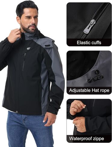 YuKaiChen Mens Rain Jacket Waterproof with Hooded Hiking Coat Lightweight Windbreaker in Kuwait