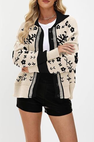yoeasy Womens Cardigans Sweater Color Block Trendy Fall Long Sleeve Button Down Cardigan Loose Open Front Knit Sweater Coats in Saudi Arabia