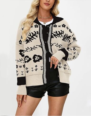 yoeasy Womens Cardigans Sweater Color Block Trendy Fall Long Sleeve Button Down Cardigan Loose Open Front Knit Sweater Coats in Saudi Arabia