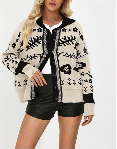 yoeasy Womens Cardigans Sweater Color Block Trendy Fall Long Sleeve Button Down Cardigan Loose Open Front Knit Sweater Coats in Saudi Arabia