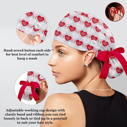 Nurse Scrub Caps for Women - Adjustable Ponytail Hat with Sweatband & Scrunchie | with Button Working Cap for Nurses in Saudi Arabia