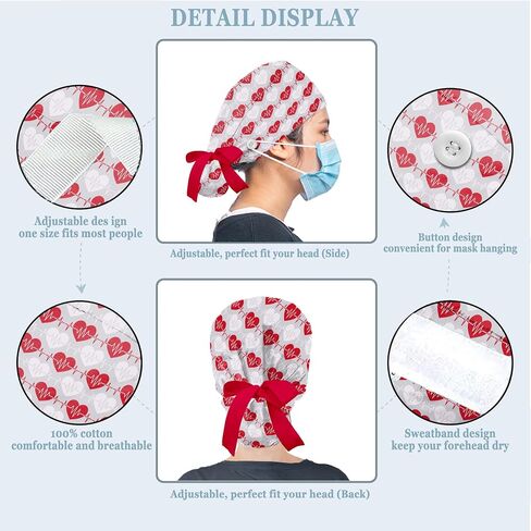 Nurse Scrub Caps for Women - Adjustable Ponytail Hat with Sweatband & Scrunchie | with Button Working Cap for Nurses in Saudi Arabia