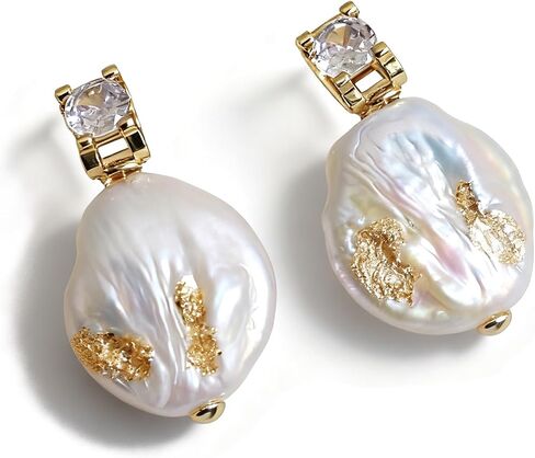 Drop Dangle Earrings Freshwater Cultured Baroque Pearls in White and Pink|18K Gold Plated|925 Sterling Silver|Hypoallergenic Jewelry Gift for Women in Saudi Arabia