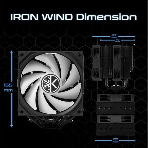 Kingcool Iron Wind 120 Argb Cpu Air Coolor ، 6 أنابيب حرارة وأبراج مزدوجة ، عشاق PWM مزدوجة 120 مم ، 1800 دورة في الدقيقة ، إضاءة ARGB ، مبرد الكمبيوتر لـ AMD AM4 AM5/ Intel LGA 1851/1700 ، Black in Kuwait