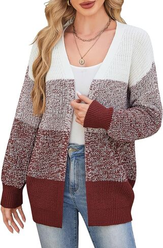 Women's Color Block Cardigan Sweater Oversized Knit Cardigans Sweaters Long Sleeve Open Front Fall Outfits in Kuwait