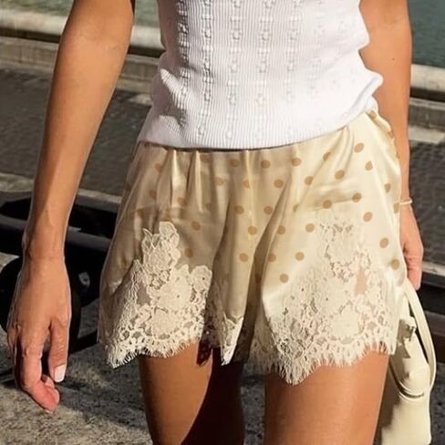 Women Satin Lace Shorts Elastic Waist Silk Shorts Y2k Mini Pettipants Coquette Micro Bottoms Lounge Sleepwear in Saudi Arabia