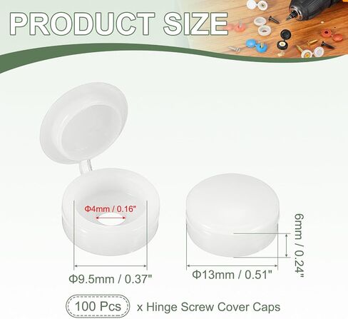 Screw Snap Covers, Plastic Hinged Screw Cover Caps Shutter Screws Fold Snap Washer- Fitting for (Windows - Railings - Home Furniture - Cabinets) 4 mm & 100 Pack & Beige in Saudi Arabia