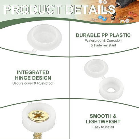 Screw Snap Covers, Plastic Hinged Screw Cover Caps Shutter Screws Fold Snap Washer- Fitting for (Windows - Railings - Home Furniture - Cabinets) 4 mm & 100 Pack & Beige in Saudi Arabia
