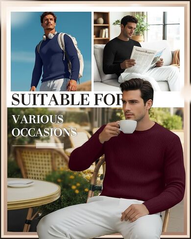 3 Pack Men's Big and Tall Thermal Shirts, Cotton Long Sleeve Ribbed Sweater Crew Neck Knit Pullover Basic Undershirt in Saudi Arabia