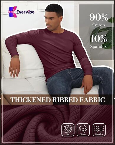 3 Pack Men's Big and Tall Thermal Shirts, Cotton Long Sleeve Ribbed Sweater Crew Neck Knit Pullover Basic Undershirt in Saudi Arabia