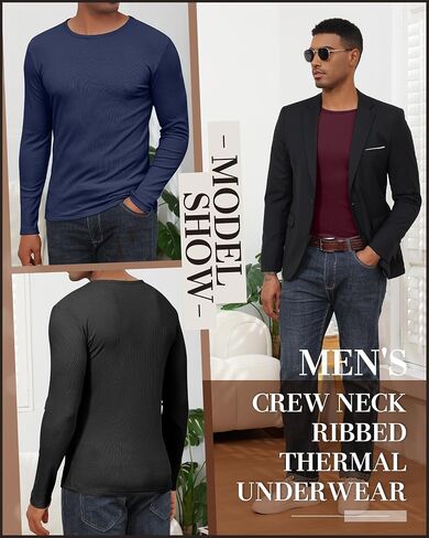 3 Pack Men's Big and Tall Thermal Shirts, Cotton Long Sleeve Ribbed Sweater Crew Neck Knit Pullover Basic Undershirt in Saudi Arabia