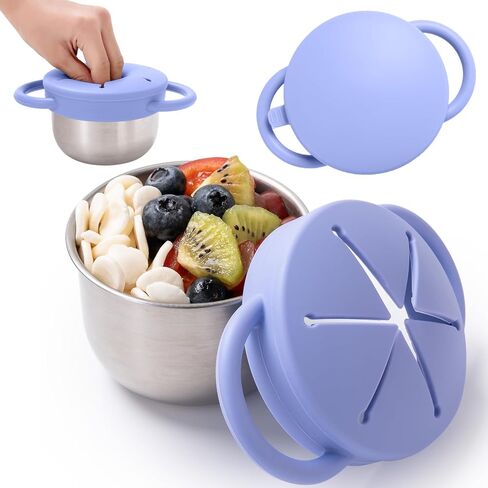 حاويات الوجبات الخفيفة للأطفال الصغار، أكواب الوجبات الخفيفة 3 في 1 من الفولاذ المقاوم للصدأ للأطفال مع حافظة طعام من السيليكون قابلة للإزالة وأغطية للسفر، أكواب الوجبات الخفيفة المقاومة للانسكاب للأطفال (أزرق غير لامع، أخضر غير لامع، عبوة من قطعتين) in Saudi Arabia
