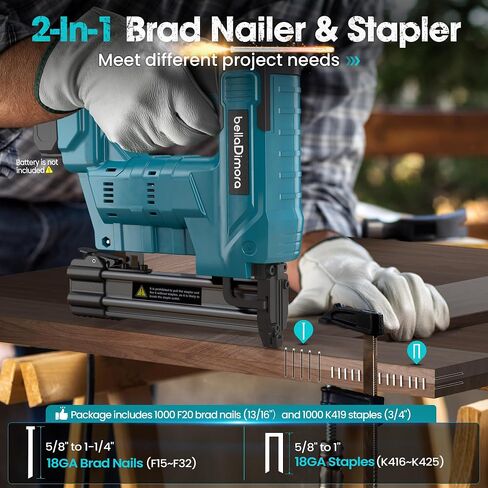 18GA Cordless Brad Nailer for Dewalt 20V Battery, 2 in 1 Nail Gun & Staple Gun with 1000 Nails &1000 Staples, Battery Powered Nail Gun for Home Improvement(No Battery) in Saudi Arabia