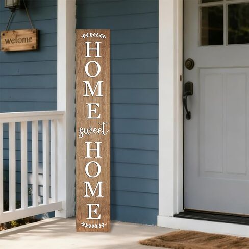 Home Sweet Home Wooden Porch Sign Vertical Hanging Decorations Welcome Sign Front Door Standing Decorative Sign 47x7.8Inch Plaques for Outside Yard Decor (Wood White) in Saudi Arabia