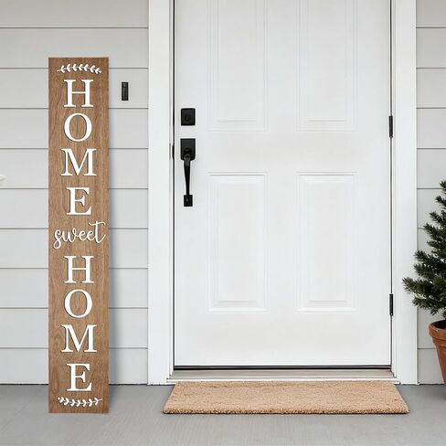 Home Sweet Home Wooden Porch Sign Vertical Hanging Decorations Welcome Sign Front Door Standing Decorative Sign 47x7.8Inch Plaques for Outside Yard Decor (Wood White) in Saudi Arabia