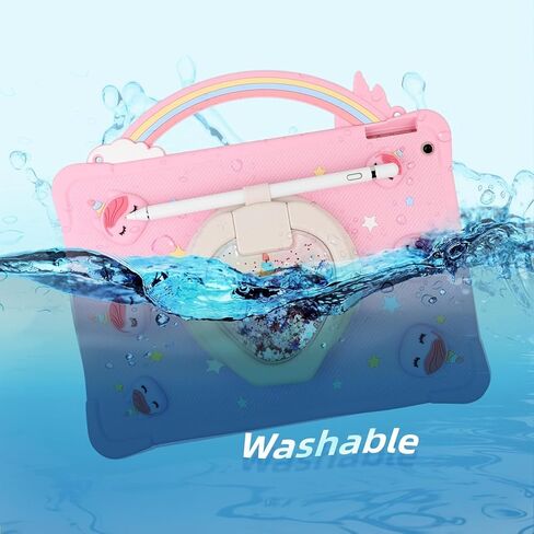 [مقبض قوس قزح لطيف Super Case Unicorn] متوافق مع Samsung Galaxy Tab A7 Lite 8.7 '' ، غطاء واقعي لـ Galaxy Tab A7 Lite (2021) SM-T220/T225/T227 مع حامل دوار 360 درجة (وردي) in Kuwait