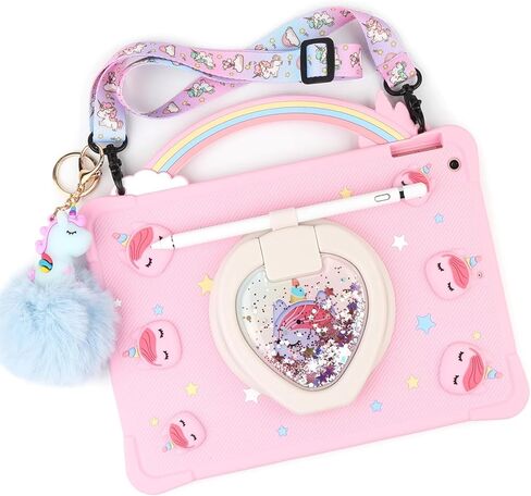 [مقبض قوس قزح لطيف Super Case Unicorn] متوافق مع Samsung Galaxy Tab A7 Lite 8.7 '' ، غطاء واقعي لـ Galaxy Tab A7 Lite (2021) SM-T220/T225/T227 مع حامل دوار 360 درجة (وردي) in Kuwait