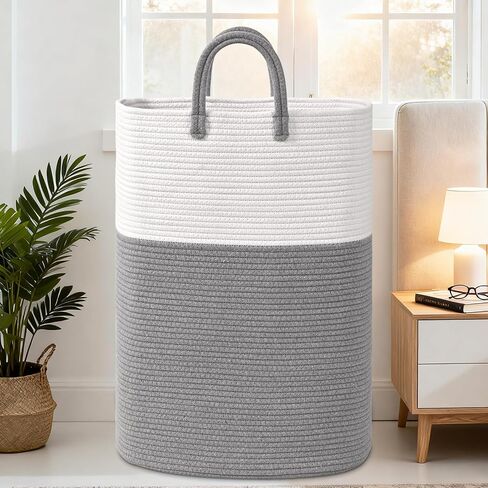 65L Woven Laundry Basket for Clothes, Large Rectangle Laundry Hampers with Beads Tassel, Nursery Storage Basket for Toys, Tall Dirty Clothes Hamper for Bedroom Aesthetic, Laundry Room Organization in Kuwait