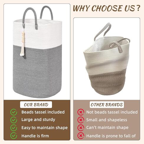 65L Woven Laundry Basket for Clothes, Large Rectangle Laundry Hampers with Beads Tassel, Nursery Storage Basket for Toys, Tall Dirty Clothes Hamper for Bedroom Aesthetic, Laundry Room Organization in Kuwait