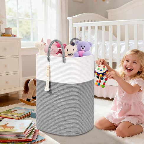 65L Woven Laundry Basket for Clothes, Large Rectangle Laundry Hampers with Beads Tassel, Nursery Storage Basket for Toys, Tall Dirty Clothes Hamper for Bedroom Aesthetic, Laundry Room Organization in Kuwait