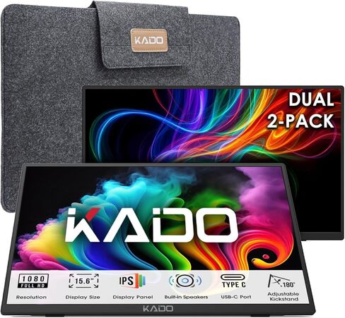 كادو 15.6 "شاشة محمولة عالية الدقة ، IPS الشاشة الثانية 1920x1080 HDMI USB Type-C Screens Extender ، 180 ° kickstand case ، mount Wall/Arm Count in Saudi Arabia