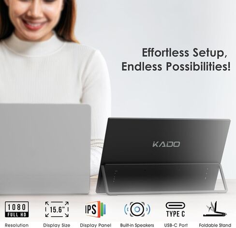 كادو 15.6 "شاشة محمولة عالية الدقة ، IPS الشاشة الثانية 1920x1080 HDMI USB Type-C Screens Extender ، 180 ° kickstand case ، mount Wall/Arm Count in Saudi Arabia