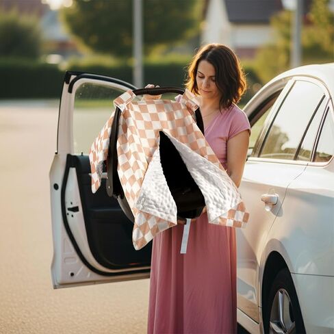Pink Bow Car Seat Cover Baby Girl, Minky Warm Winter Carseat Covers with Peekaboo Opening Soft Cozy for Newborn Infant Boys Winter Stroller, Nursing Cover Canopy Shower Gift in Saudi Arabia