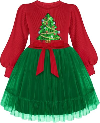 Arshiner Tulle Dress Toddler Girls Puff Long Lantern Sleeves Fall Winter Tutu Party Dresses with Tie Belt 3-8Y in Saudi Arabia