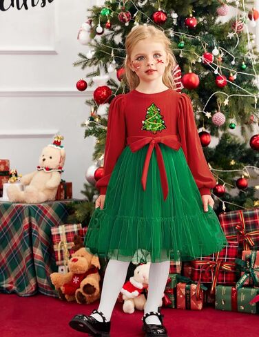 Arshiner Tulle Dress Toddler Girls Puff Long Lantern Sleeves Fall Winter Tutu Party Dresses with Tie Belt 3-8Y in Saudi Arabia